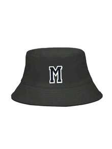 1顶女士双面26字母时尚印花渔夫帽，防晒休闲户外旅行派对街头服饰 - 黑色 - 查看 8