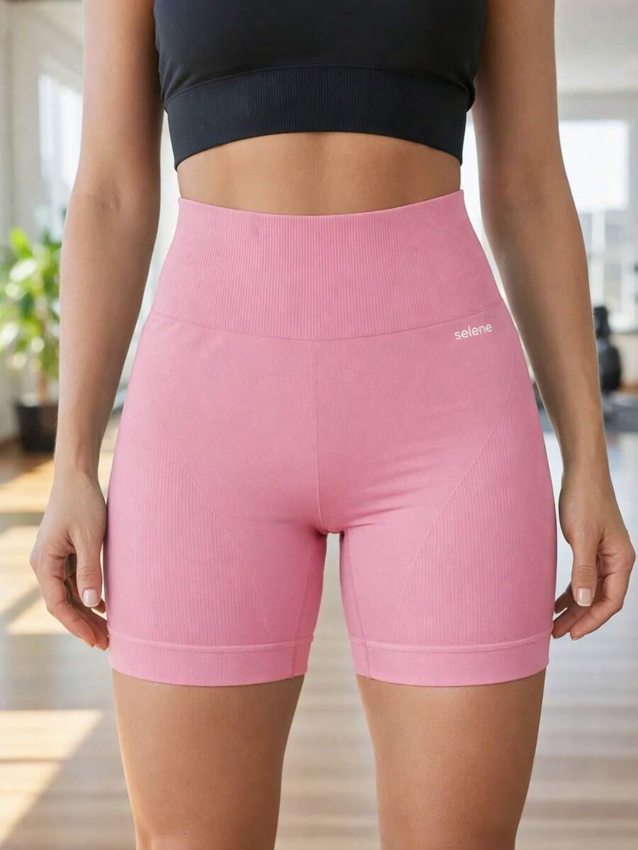 SELENE Seamless Bermuda Shorts, Selene Ribbed Sport Women's Fitness Gym Basic Original - Rose - 查看 1