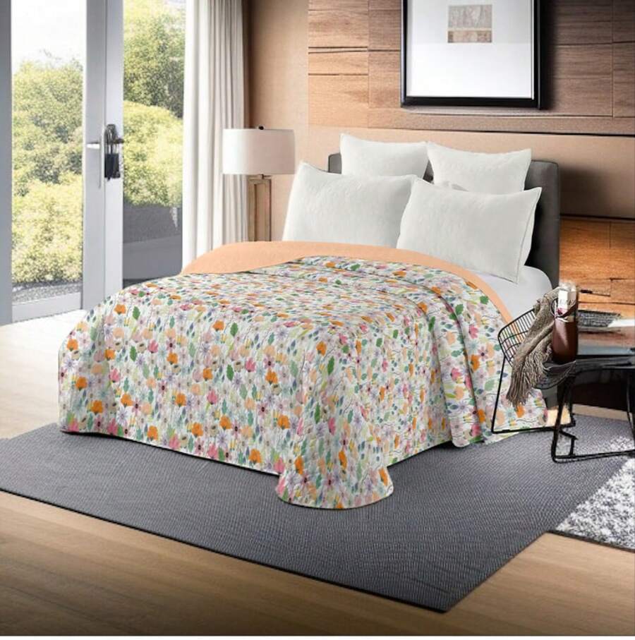 Quilted Bedspread + 2 Pillowcases, Printed For Spring, Summer, Autumn And Winter. 100% Microfiber, 150 X 150 Cm. - Modelo-9 - Xem 1