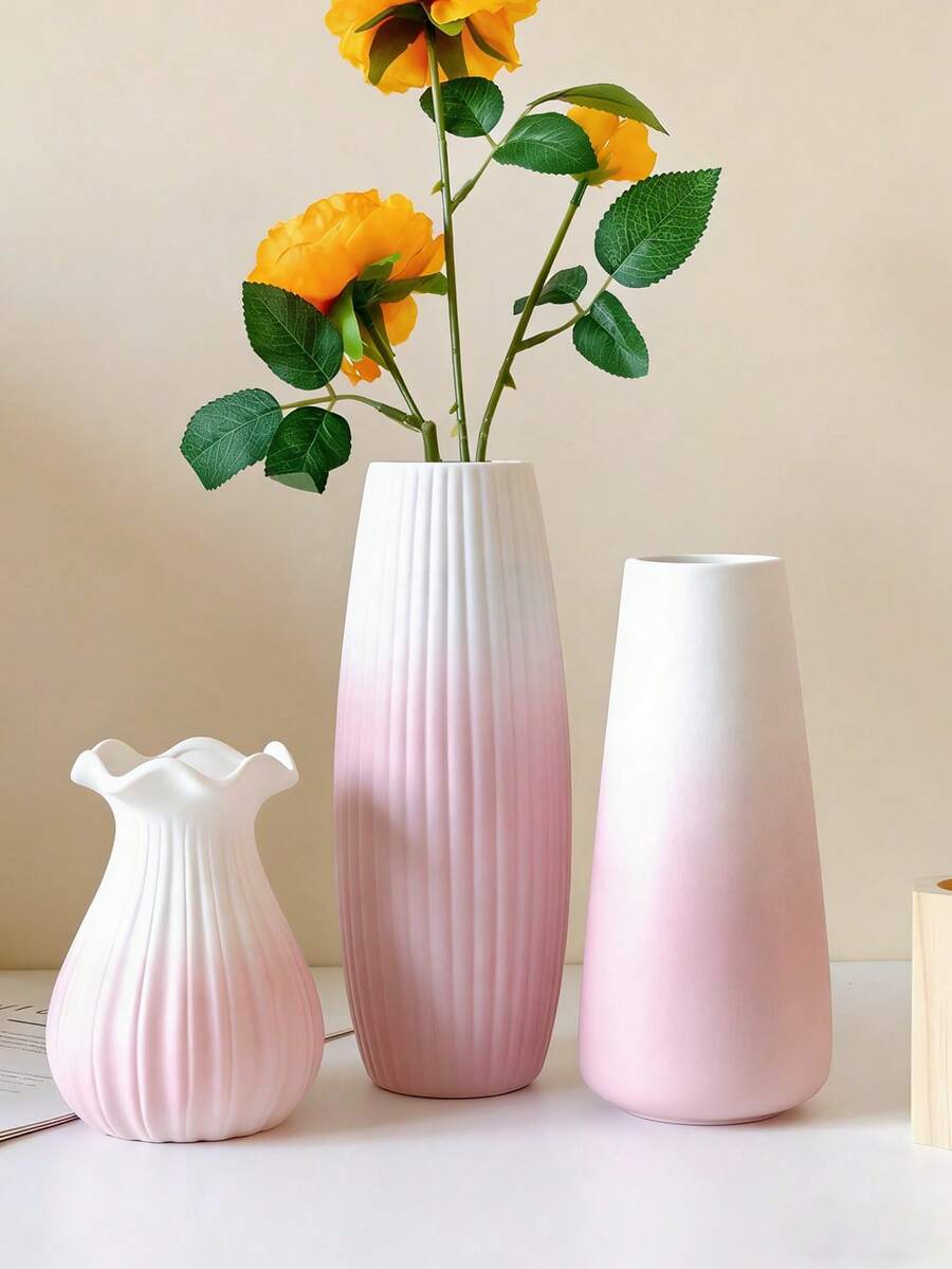 1个粉色陶瓷花瓶,适合插花、收纳和现代家居装饰 - 粉色 - 查看 1