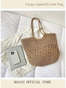 Women's Straw Shoulder Bag, Summer Beach Travel Crossbody Handbag, Classic Tote Bag, Straw Tote Bag For Women With Zipper - View 9