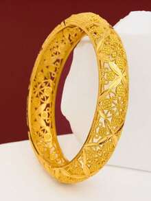 3pcs Middle Eastern Style Open Bangle Bracelets, Fashion Jewelry For Women, Luxury Bridal Accessories - Yellow Gold - View 7