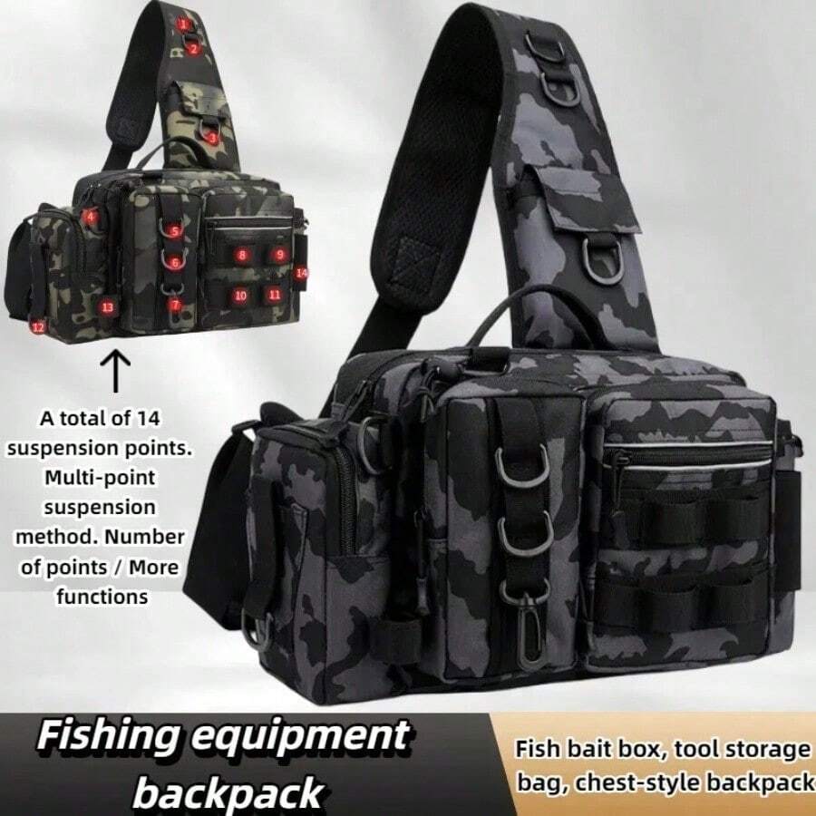 Men's Fishing Tackle Backpack With Lure Box Gear Storage Bag Fanny Pack Fly Fishing Bag With Rod Holder Sling Shoulder Pack - Multicolor - View 1