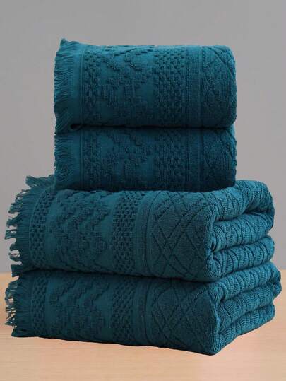 QIBHI 1/3件棉质提花流苏轻薄浴巾/手巾，柔软吸水，适用于浴室、酒店、健身房、旅行、送礼、沙龙、运动、户外、海滩、学校、返校季、旅行配件、家居用品