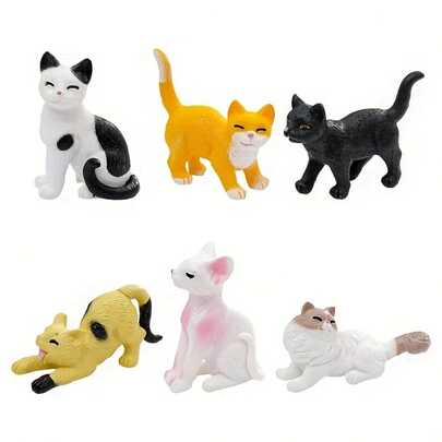 6pcs Collectible Cute Plush Cow Cat Figurines - Realistic Resin Miniature Statues, Home Decor, Suitable For Christmas, Halloween, Easter, Thanksgiving