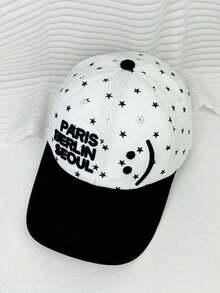 1顶女士时尚休闲黑白波点字母星形刺绣棒球帽 - 复古可拆卸设计，春夏百搭遮阳帽，适合所有脸型 - 黑白款 - 查看 8