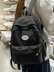 Mini Corduroy Solid Color Backpack - Black - View 3