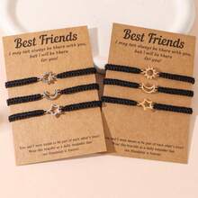 3pcs Minimalist Retro Alloy Sun Moon Star Braided Friendship Bracelets, Suitable For Men And Women - Sun, Moon and Stars - View 1