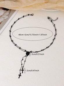 1pc Black Multi-Layer Cross & Virgin Mary Y-Necklace, Suitable For Holiday Wear, Mother's Day Gift - Black - View 2
