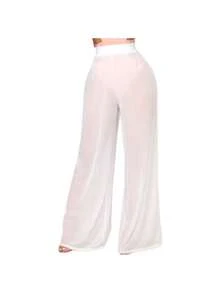 Calça De Tulle Com Cos Moda Praia Verão Saída de Praia Piscina Ano novo Natal Moda Feminina  Gringa - Branco - Visão 3