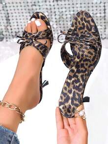 女士网布透气露趾高跟凉鞋，百搭简约蝴蝶结细高跟拖鞋，夏季新款 - 彩色 - 查看 1