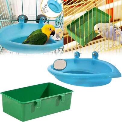 鸟浴盒镜面鸟浴盆、悬挂式塑料浴盆、喂鸟器托盘、鸟笼配件、鹦鹉沐浴用品、鹦鹉喂食器