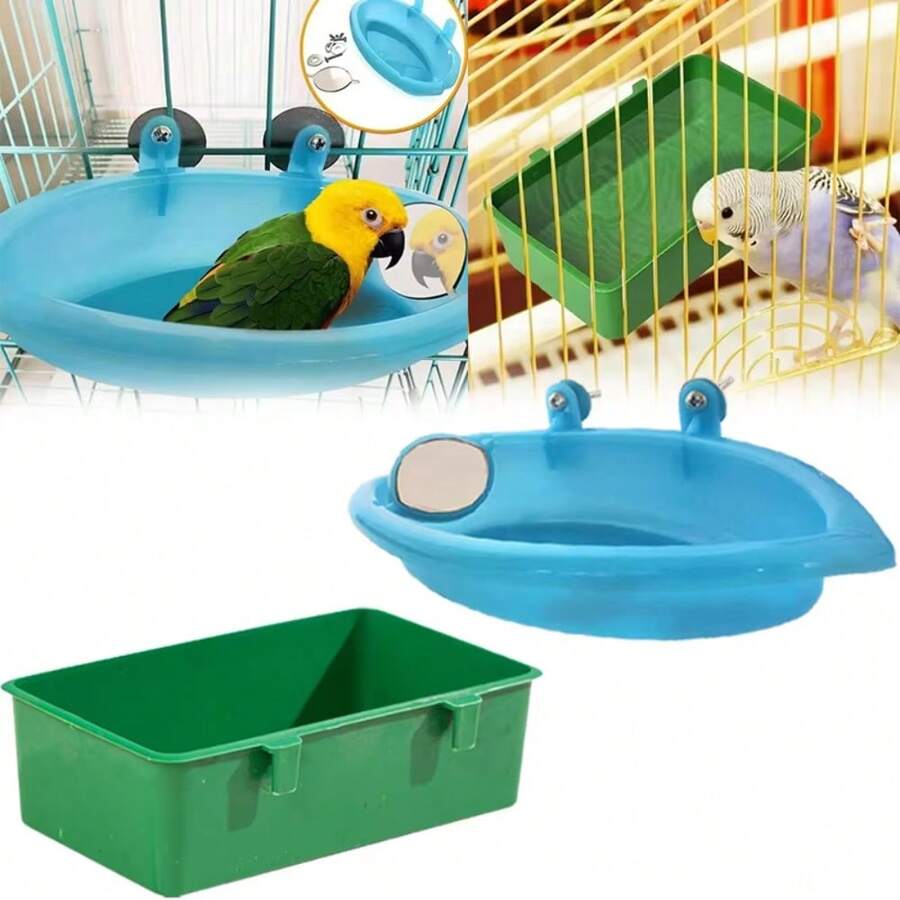 Bird Bath Box Mirror Bird Bath, Hanging Plastic Bathtub, Bird Feeder Tray, Bird Cage Accessories, Parrot Shower Supplies, Parrot Feeder - Bath - View 1