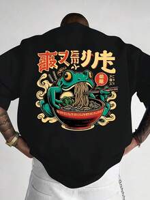 Áo thun nam ngắn tay cổ tròn in họa tiết Ukiyo-E phong cách đường phố Nhật Bản, màu đen. - màu đen - Xem 1