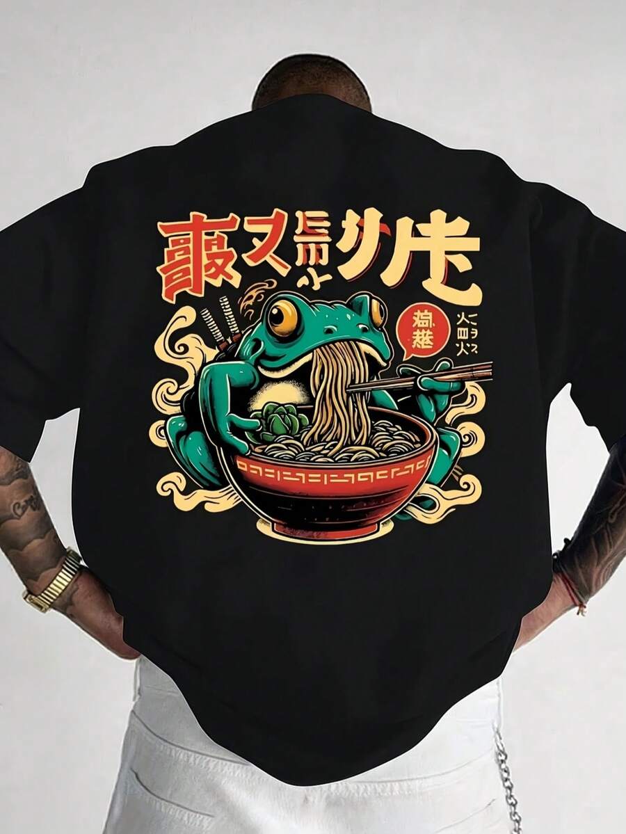 Áo thun nam ngắn tay cổ tròn in họa tiết Ukiyo-E phong cách đường phố Nhật Bản, màu đen. - màu đen - Xem 1