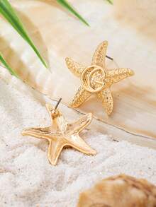 1对几何时尚字母耳钉，适合日常佩戴 - 金色 - 查看 2