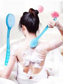 1pc Extra Long Handle Bath Brush For Back Scrubbing (14.37 Inch) Shower Exfoliating Brush With Soft Bristles & Non-Slip Grip Body Scrubber For Hard-To-Reach Areas, Feet & Shoulders Spa, Elderly Care & Bathing Aid Home Bathroom Essential (Light Blue, Summer Refresh) - Multicolor - View 10