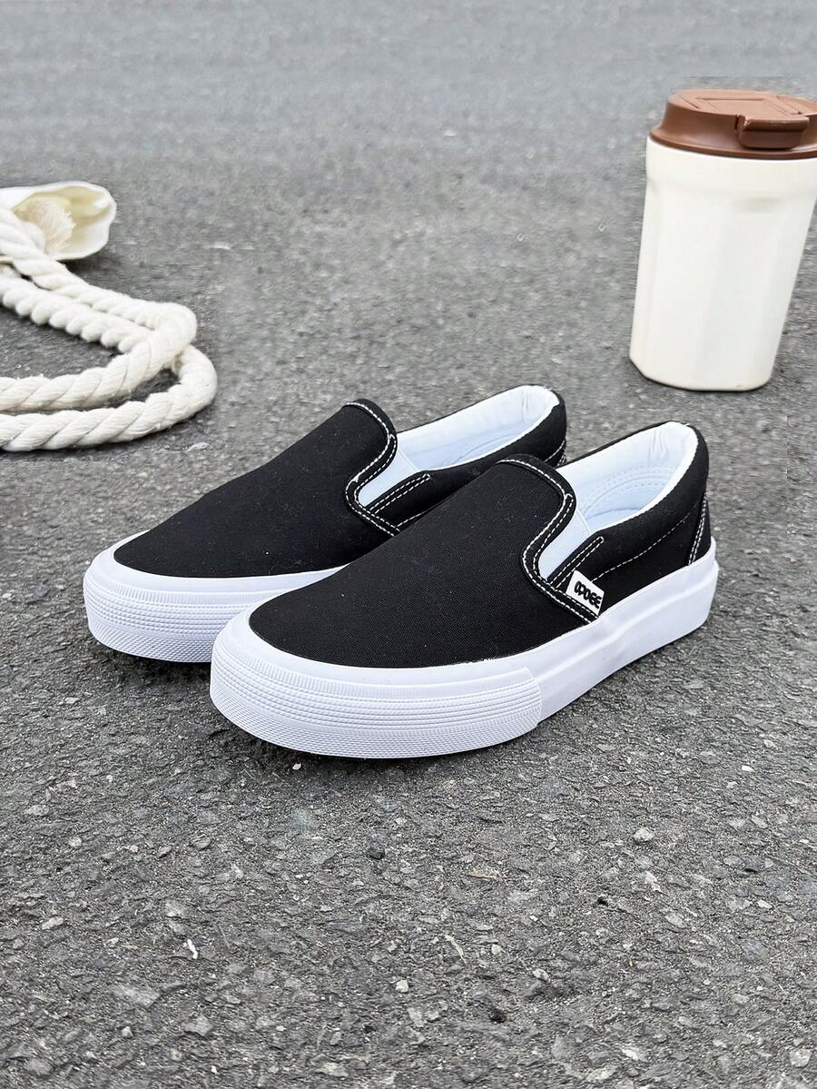 Black Canvas Shoes, Women's Sneakers, Men's Casual Lace-Up Vulcanized Shoes, Spring/Autumn Korean Style, Minimalist Fashion, Classic Low-Top Canvas Shoes, Versatile Casual Skateboarding Shoes