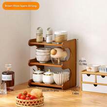 Multi-Layer Kitchen Storage Rack, Multi-Functional Countertop Spice Organizer Rack, Suitable For Home Use, Vertical Dust-Proof Storage Rack For Dining Table. Layered And Categorized, Luxurious Feel, Arched Hollow Design, Expands Kitchen Countertop Space, Easy To Clean, Suitable For Storing Small Items. Kitchen Rack, Kitchen Storage Rack, Kitchen Spice Rack, Kitchen Storage, Spice Rack, Kitchen Supplies And Home Storage. - Multicolor - View 4