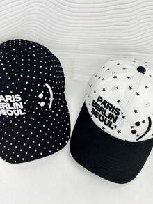 1顶女士时尚休闲黑白波点字母星形刺绣棒球帽 - 复古可拆卸设计，春夏百搭遮阳帽，适合所有脸型 - 黑白款 - 查看 6