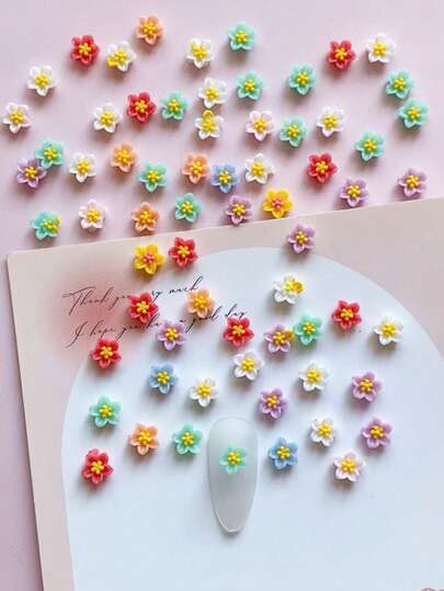 30/100pcs Spring Style Five Petal Flower Design, Flower Art Nail Decoration, DIY, Suitable For Spring Nail Art With Five Leaf Flower Shapes, Nail Ornaments, Nails Products, And A Variety Of Color Blends