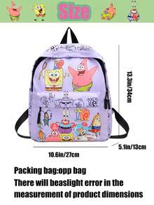 SpongeBob SquarePants 1 pieza Mochila casual de gran capacidad con estampado de Bob Esponja, mochila de dibujos animados linda adecuada para la escuela, viajes, regalo de cumpleaños u ocasiones festivas - Talla única - Ver 7