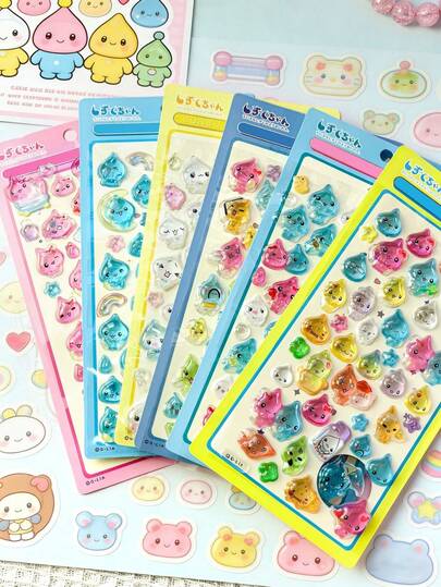 1 Set High Quality 3D Cute Stickers, 3D Embossed Decorative Interesting Design, Japanese Anime Style 3D Stickers, Crystal Stickers, Exquisite 3D Shapes, Self-Adhesive Waterproof No Residue Decorative Stickers