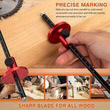 1pc Precision Woodworking Marking Gauge - Dual Scale Inch/MM Measuring & Parallel Line Drawing Tool - Aluminum Engraving Ruler For Carpentry, Cabinetry, Furniture Making And Table Saw Layout - Red - View 2