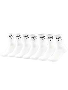 7 Paar Damen atmungsaktive Schleifchen Crew Socken, mit elegantem Schleifen Muster Stoff - weich & hautfreundlich, modische atmungsaktive Mittelhoch Sportssocken, geeignet für Outdoor-Leisure - Verschiedenfarbig - Übersicht 11