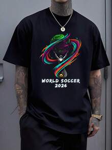 Men'S Soccer Ball & 2026 FIFAs WORLD CUP Graphic T-Shirt - Lightweight Breathable Fabric, Regular Fit Crew Neck Short Sleeve Casual Sportswear For, Training, Soccer Shirt, Athletic Apparel, Sporty Design, Comfortable Fit, Athletic WearRelaxed T-Shirt,Men Pure Cotton Soccer Players Soccer USA Team Graphic Sports Soccer Round Neck Short Sleeved Casual T-Shirt - 黑色5 - 查看 1