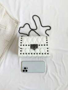 极简时尚小方包，新款复古铆钉别致单肩包/斜挎包，女士款 - 白色 - 查看 9