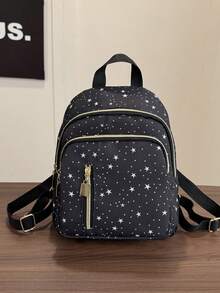 1 pieza Mochila compacta casual de nailon negro, versátil y de moda, adecuada para uso diario de mujeres, citas, salidas y viajes - Negro - Ver 2