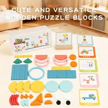 Children's Wooden Fun Building Blocks Toy, Geometric Cognitive Educational Puzzle Toy - Fun Geometric Puzzles - View 2