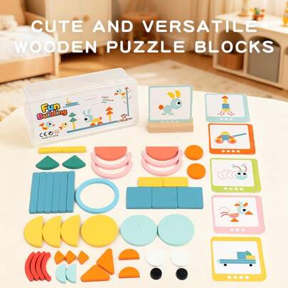 Children's Wooden Fun Building Blocks Toy, Geometric Cognitive Educational Puzzle Toy