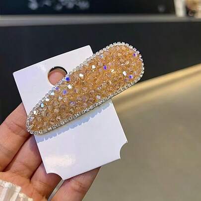 1个闪亮韩式时尚水钻水晶发夹，时尚刘海夹，发饰