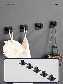 4pcs Space Aluminum Adhesive Hooks, Heavy Duty No Drill, Organize Entryway Keys/Bathroom Towels/Kitchen Utensils - Black - View 9