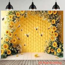 Hình nền họa tiết tổ ong màu vàng ấm áp với cánh đồng hoa hướng dương và những chú ong đang bay, mang phong cách đồng quê tươi mát, in phẳng 2D, phù hợp cho các sự kiện mùa xuân, chụp ảnh cưới, tiệc sinh nhật và các bữa tiệc theo chủ đề đồng quê, tạo nên một bầu không khí ấm áp và thư thái tự nhiên. - A - Xem 5