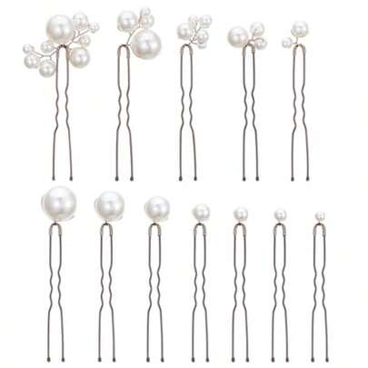 12 PCS Bridal Wedding Hair Pins Bridal Hair Pearl Crystal Bobby Hairpin Wedding Accessories Handmade Pearl Hair Accessories For Brides Women Girls White