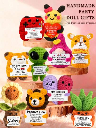 1件手工钩编桌面摆件，可爱动植物科幻设计，生日、母亲节、父亲节礼物，送给家人、朋友、同事，传递正能量，毕业典礼、节日、派对礼品