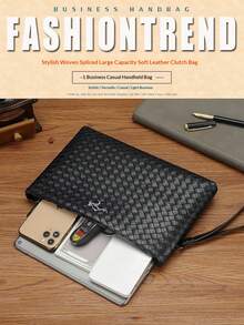 2026 New Fashion Woven Pattern Men's Clutch Wallet, PU Leather Soft Texture Large Capacity Handbag - Multicolor - View 3