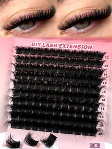 200pcs/180pcs/160pcs/140pcs/120pcs Faux Mink Eyelashes 200D/160D/120D/100D/80D/60D Luxury Fluffy DIY Cluster Lashes - 12-20mm Mixed Length Eyelash Extension 0.07mm Russian D Curl Thick And Reusable Dramatic Lashes, Beginner Friendly For Daily, Party, Stage, Night Out - D - 查看 1