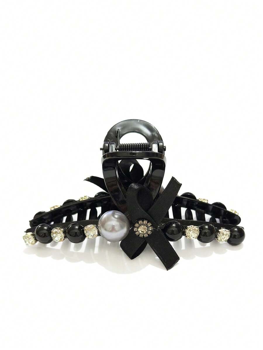 1个女士黑色植绒双面心形字母交叉发夹，时尚简约设计，适合日常佩戴，夏季发饰，沙滩夹，度假必备 - 黑色 - 查看 1