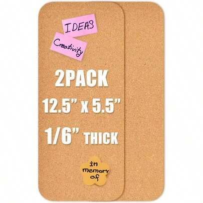 2 PCS 12.5*5.5 Self - Adhesive Cork Board, 4mm Thick Cork Boards Walls, 1 Pack 12.5*5.5 Bulletin Board, Cork Board Tiles For Office, Home, School (4MM - 2PC)