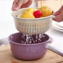 2/6pcs Vegetable Draining Basket, Plastic Vegetable Washing Basket, Thickened Fruit Tray, Living Room Tea Table, Draining Basket, Round Vegetable Washing Bowl - Multicolor - View 3