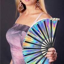 1 Quạt lễ hội cỡ lớn, có thể gập lại, quạt kêu lách cách, quạt laser ba chiều nhiều màu sắc, thích hợp cho các lễ hội, trang phục cầu vồng, tiệc disco, trang trí nhà cửa. - Nhiều màu - Xem 3