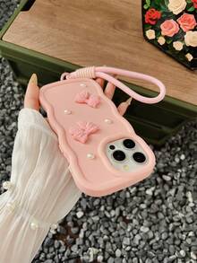 Bow-Knot 1pc DIY Bow & Macaron Color Solid Minimalist Phone Lanyard Compatible With IPhone/ Galaxy/,International Version, Not The Domestic Version - Pink - View 6