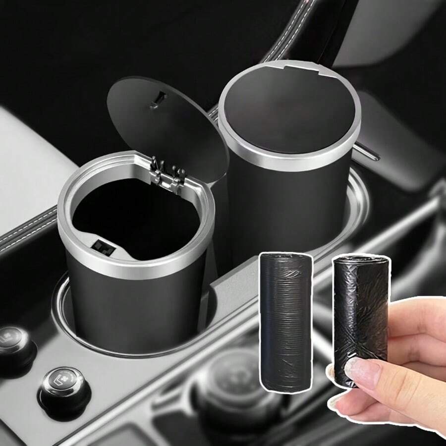 带盖车载垃圾桶，ABS材质，适用于中控台、扶手箱或车门储物空间，多功能杯架及收纳架，紧凑设计，适用于汽车及家居使用，车载垃圾桶，车内垃圾处理，时尚垃圾桶，坚固耐用，车载垃圾桶，黑色车载垃圾桶，车载垃圾桶/垃圾箱/垃圾桶，车内卫生间，车内垃圾桶，汽车内饰配件