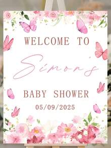 1pc Customized Welcome Sign, Pink Butterfly & Floral Decor, Personalized Birthday Party Decoration Board Prop - Multicolor - View 10