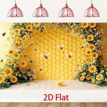 Hình nền họa tiết tổ ong màu vàng ấm áp với cánh đồng hoa hướng dương và những chú ong đang bay, mang phong cách đồng quê tươi mát, in phẳng 2D, phù hợp cho các sự kiện mùa xuân, chụp ảnh cưới, tiệc sinh nhật và các bữa tiệc theo chủ đề đồng quê, tạo nên một bầu không khí ấm áp và thư thái tự nhiên. - A - Xem 4