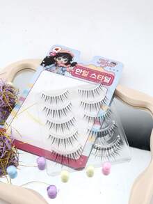 5 Pairs Slouchy Girl Essential Pointed Tail Natural Curly Thick Long Soft Criss-Cross Ultra-Fine Non-Irritating Charming Cartoon-Like Full Strip False Eyelashes, Realistic Daily Wear, Reusable - View 7